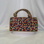 Golden Multicolour Crystal Embellished Hand Bag