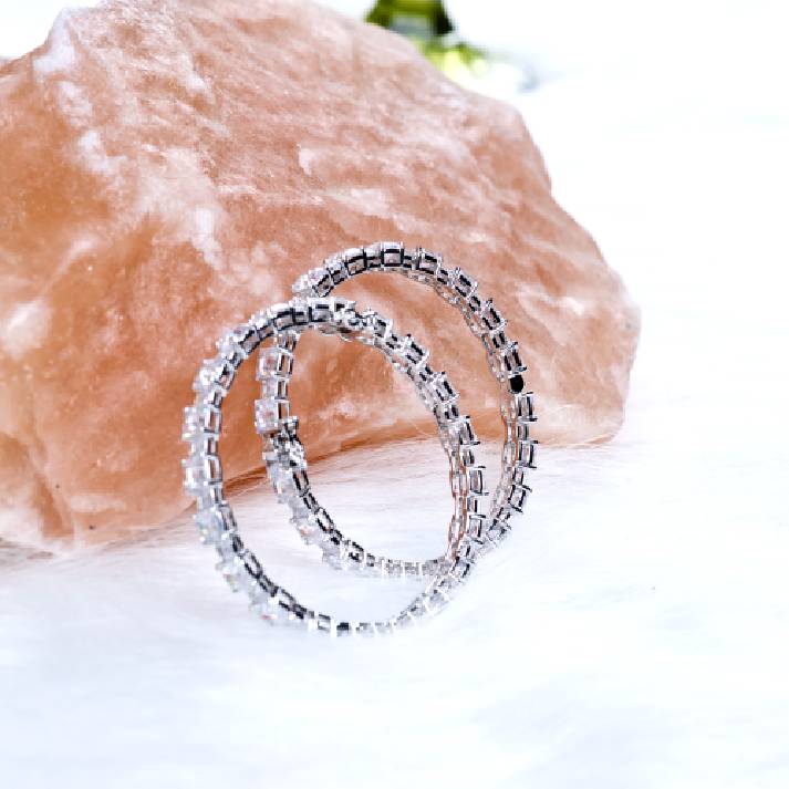 Elegant Silver-Plated Square-Cut Crystal Eternity Bangles