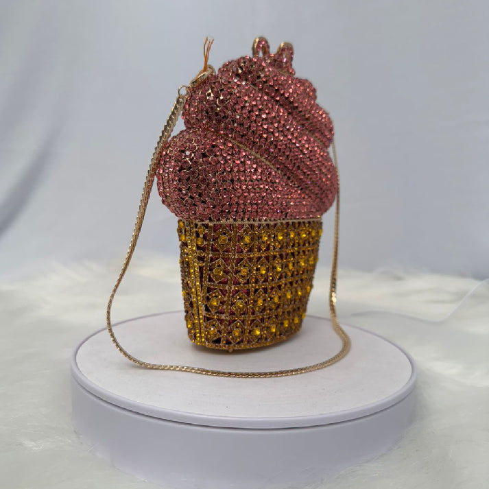 Pink & Gold Cupcake Crystal Clutch – Noore by Neetu Kaushal