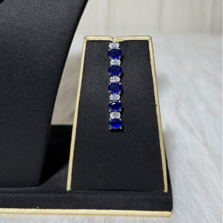 Royal Sapphire Diamond-Finish Tennis Necklace Set with Matching Earrings