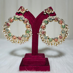 Traditional Kundan Hoop Earrings with Multicolor Stones and Pearl Drops
