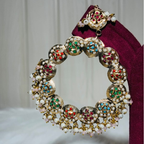 Traditional Kundan Hoop Earrings with Multicolor Stones and Pearl Drops