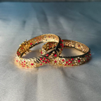 Royal Ruby Pearl Jadau Bangles | Handcrafted Gold-Tone Bridal Kada Set