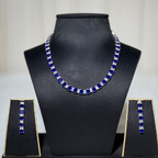 Royal Sapphire Diamond-Finish Tennis Necklace Set with Matching Earrings