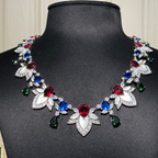 Multicolour Crystal Leaf Necklace Set with Matching Earrings