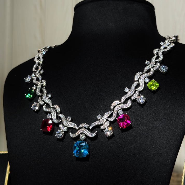 Multicolour Crystal Charm Necklace Set with Matching Drop Earrings