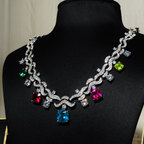 Multicolour Crystal Charm Necklace Set with Matching Drop Earrings