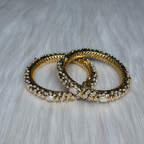 Ivory Pearl Jadau Bangles | Handcrafted Gold-Tone Traditional Kada Set