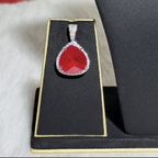 Crimson Teardrop Diamond-Finish Pendant Necklace Set with Matching Earrings