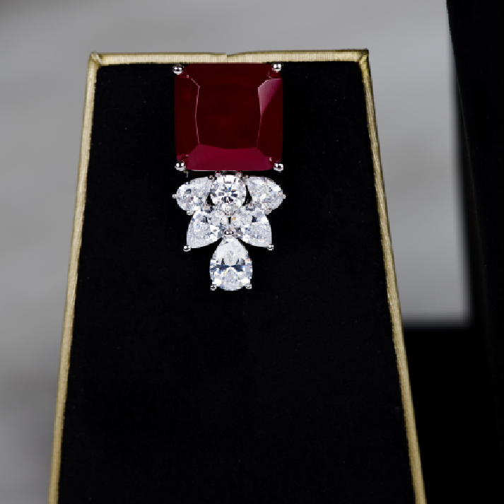 Elegant Ruby-Red Cushion-Cut Long Pendant Set