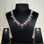 Multicolour Crystal Charm Necklace Set with Matching Drop Earrings