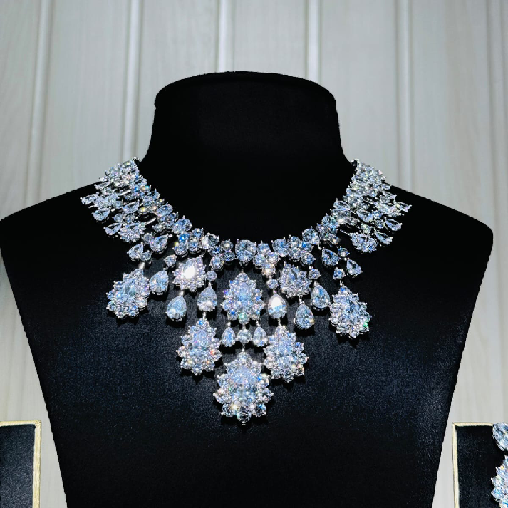 Crystal Drop Statement Necklace Set with Matching Earrings