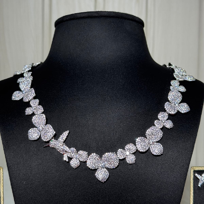 Crystal Bloom Diamond-Finish Necklace Set with Matching Stud Earrings