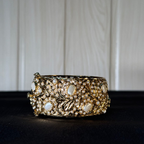 Ivory Pearl Jadau Bangle | Handcrafted Gold-Tone Traditional Kada