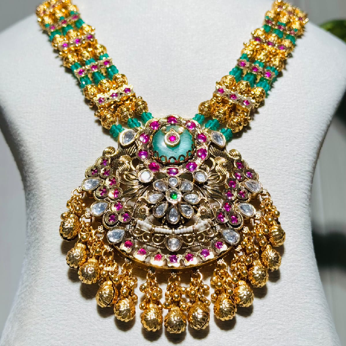 Grand Polki Kundan Bridal Necklace Set with Statement Pendant