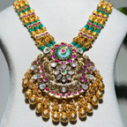 Grand Polki Kundan Bridal Necklace Set with Statement Pendant
