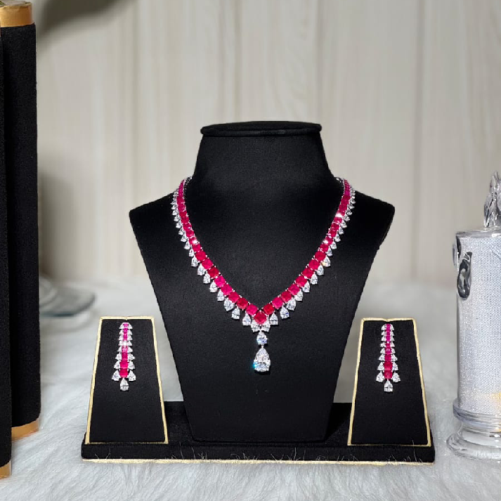 Exquisite Ruby & Diamond Necklace Set with Matching Earrings – Luxury Bridal Jewelry