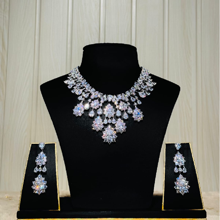 Crystal Drop Statement Necklace Set with Matching Earrings