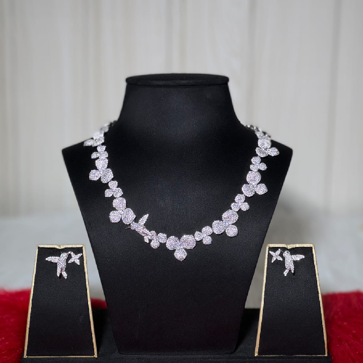 Crystal Bloom Diamond-Finish Necklace Set with Matching Stud Earrings