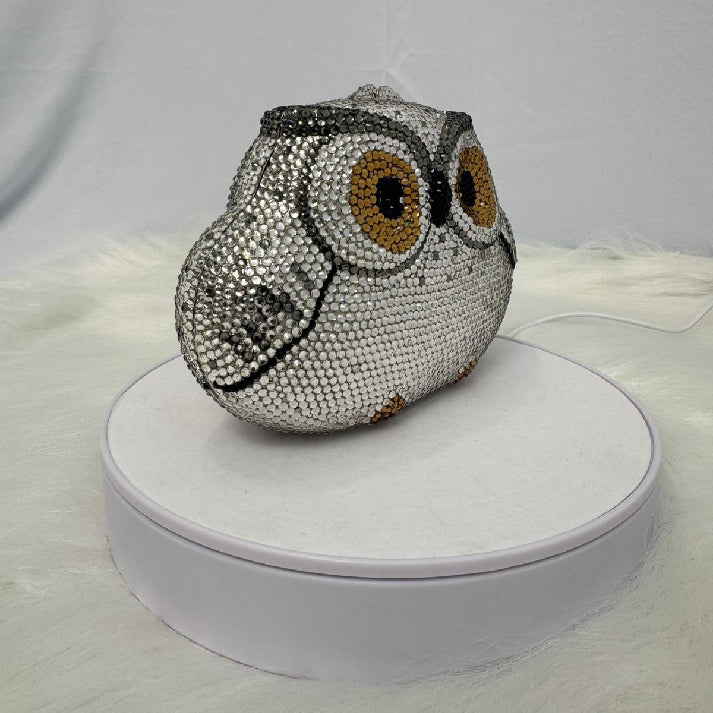 Silver Owl Crystal Luxury Clutch – Statement Evening Bag