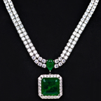 Regal Emerald-Green & Silver Diamond-Halo Statement Set