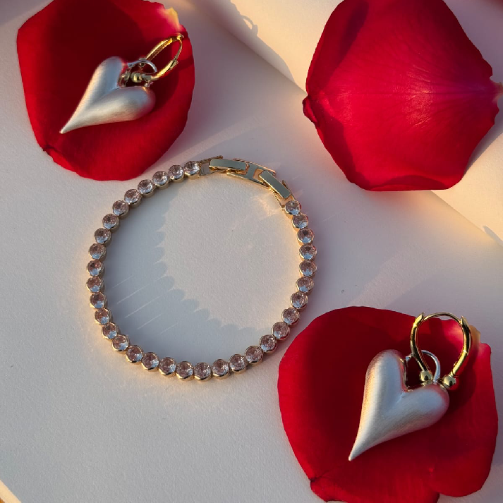 Golden Heart Charm & Crystal Bracelet Combo