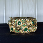 Royal Emerald Pearl Jadau Bangle | Handcrafted Gold-Tone Bridal Kada