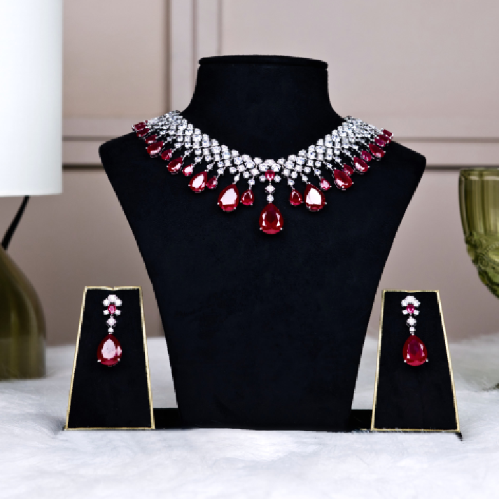 Radiant Ruby-Red & Diamond-White Crystal Statement Set