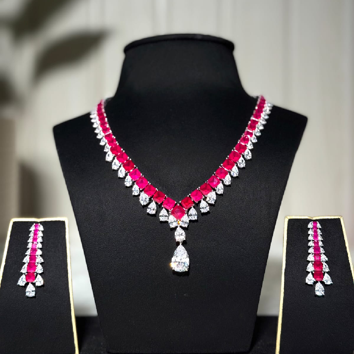 Exquisite Ruby & Diamond Necklace Set with Matching Earrings – Luxury Bridal Jewelry