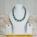Emerald Green Stone Necklace Set with Matching Stud Earrings