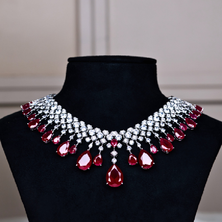 Radiant Ruby-Red & Diamond-White Crystal Statement Set