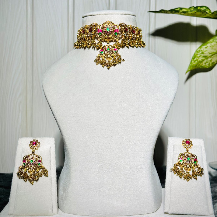 Royal Antique Kundan Choker Set with Statement Earrings