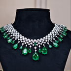 Regal Emerald-Green & Diamond-White Crystal Statement Necklace Set