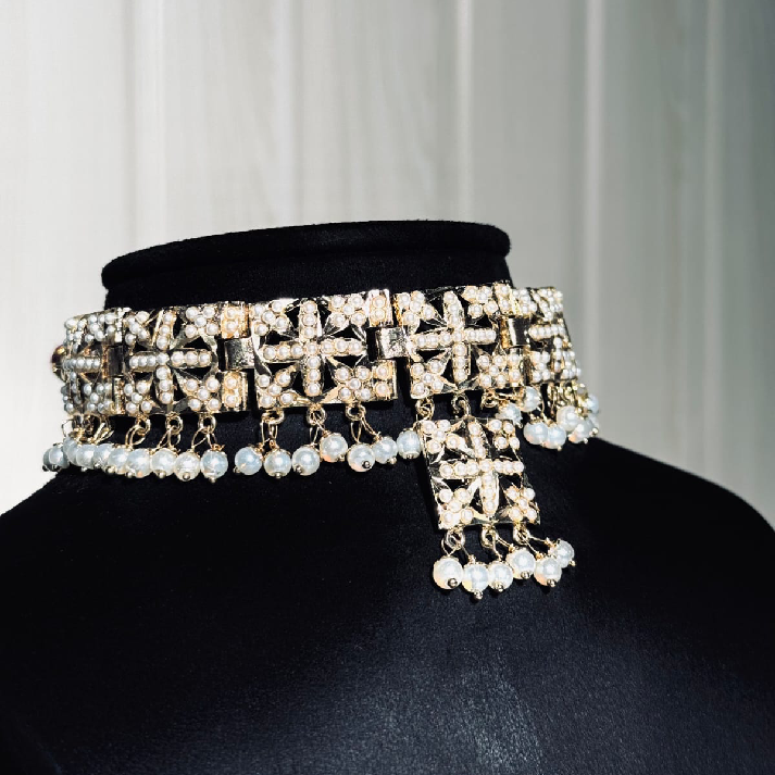 Classic American Diamond Choker Set with Matching Earrings & Ring