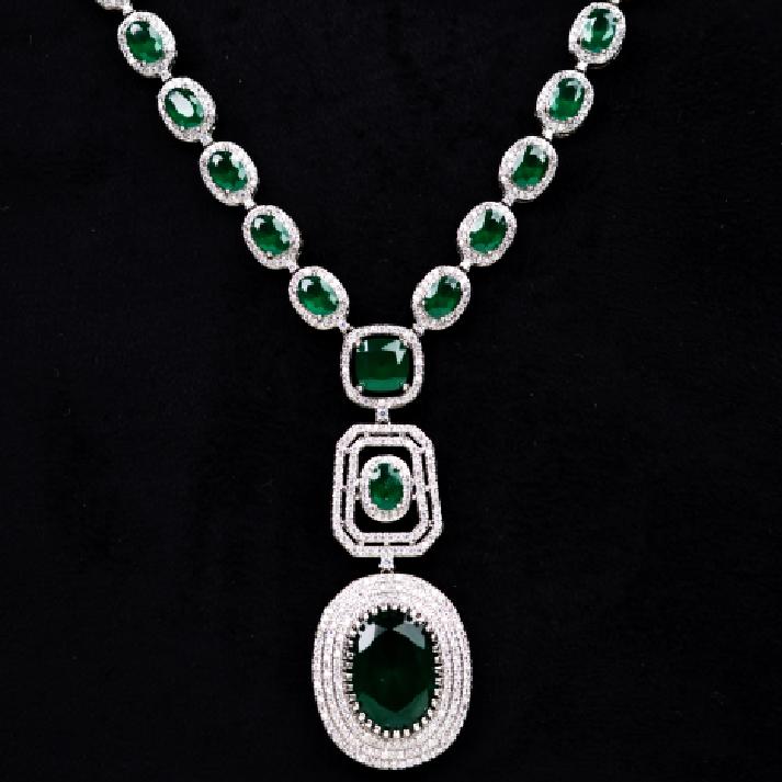 Regal Emerald-Green & Silver Diamond-Halo Ultimate Jewelry Set