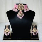 Royal Kundan Pink Beaded Choker Set with Statement Earrings