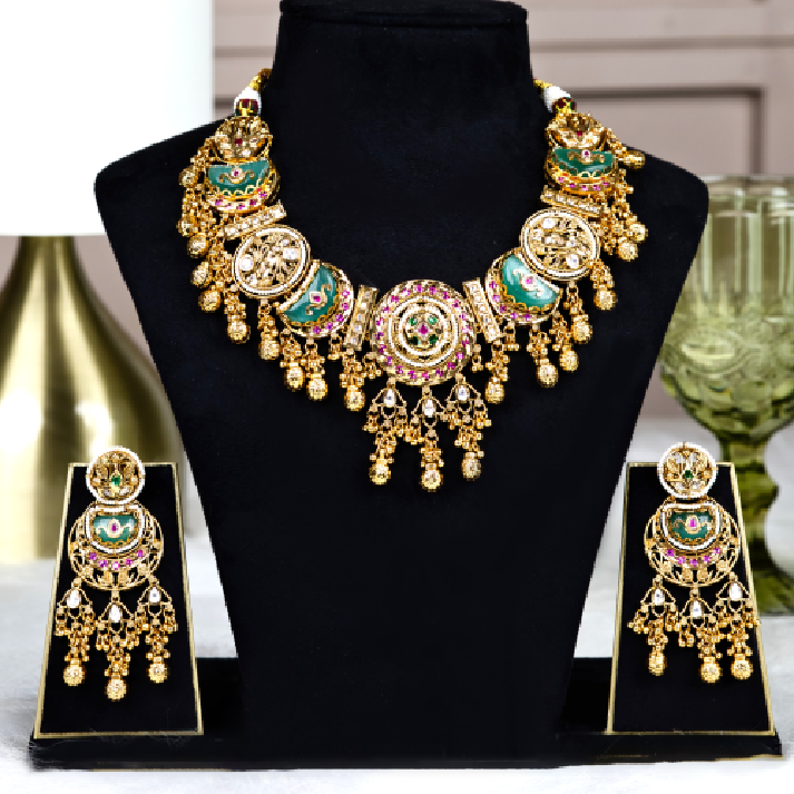Mint Green Meenakari & Kundan Statement Choker Set