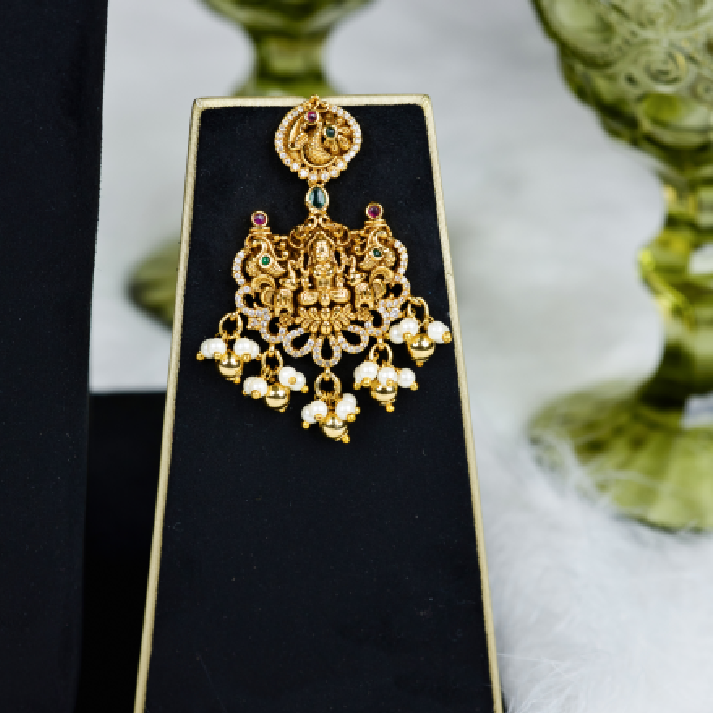 Grand Antique Gold Temple Haram Set with Divine Lakshmi & Peacock Motifs