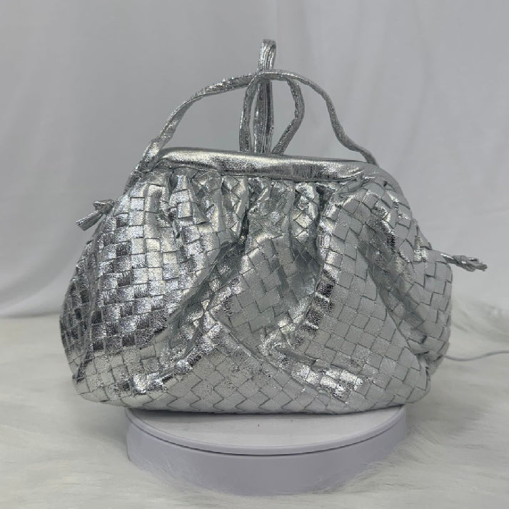 Silver Gleam Woven Clutch