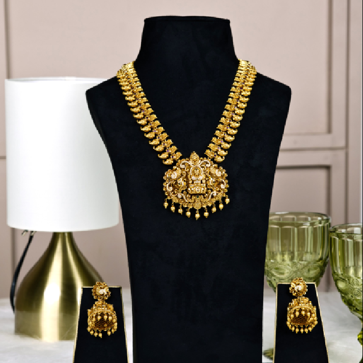 Antique Gold Temple Jewelry Set with Goddess Lakshmi Motif