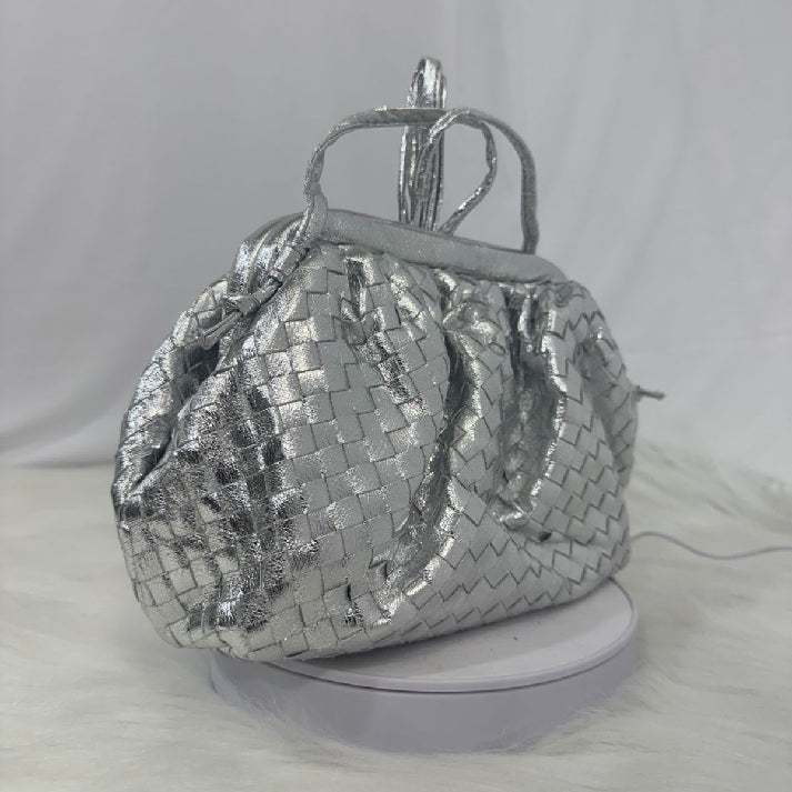 Silver Gleam Woven Clutch