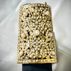 Elegant Pearl Beaded Clutch with Gold Embellished Frame