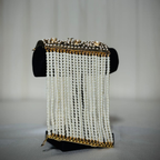 Elegant Pearl Beaded Clutch with Gold Embellished Frame