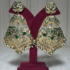 Emerald Green Kundan Chandbali Earrings with Pearl Drops