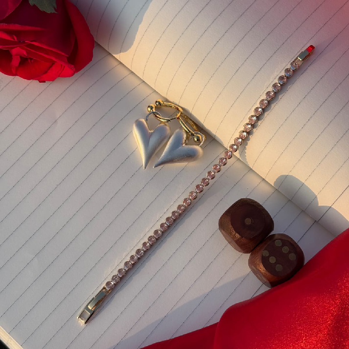 Golden Heart Charm & Crystal Bracelet Combo