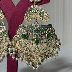 Emerald Green Kundan Chandbali Earrings with Pearl Drops