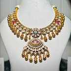 Heritage Polki Kundan Bridal Necklace Set with Drop Pendant