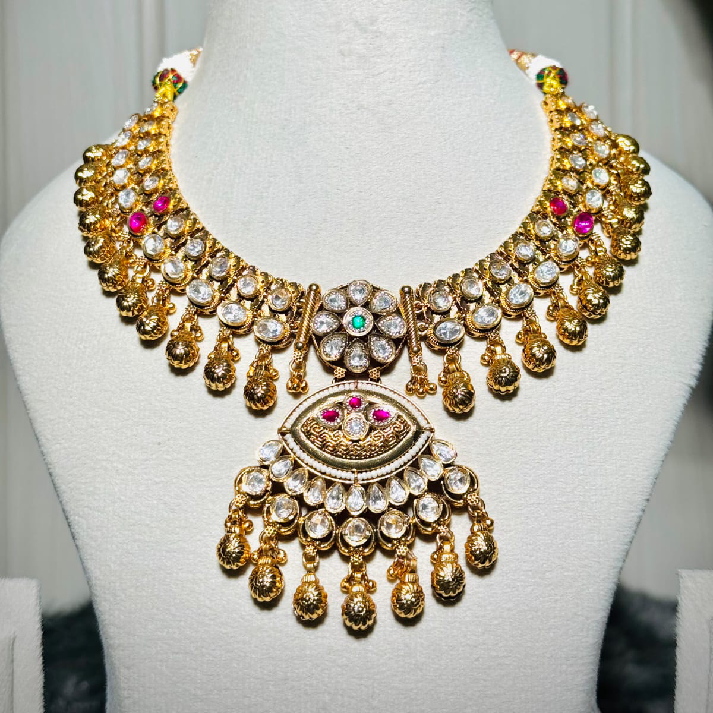 Heritage Polki Kundan Bridal Necklace Set with Drop Pendant