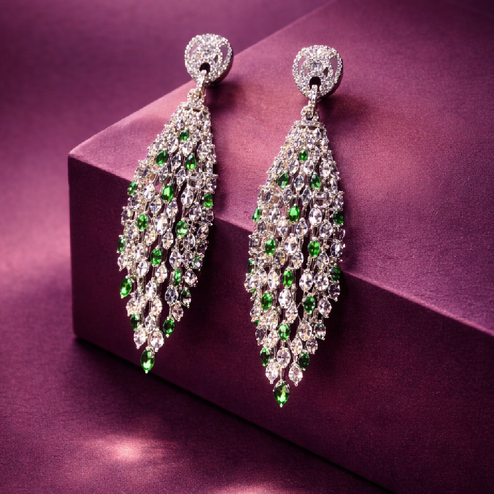Emerald Cascade CZ Chandelier Earrings