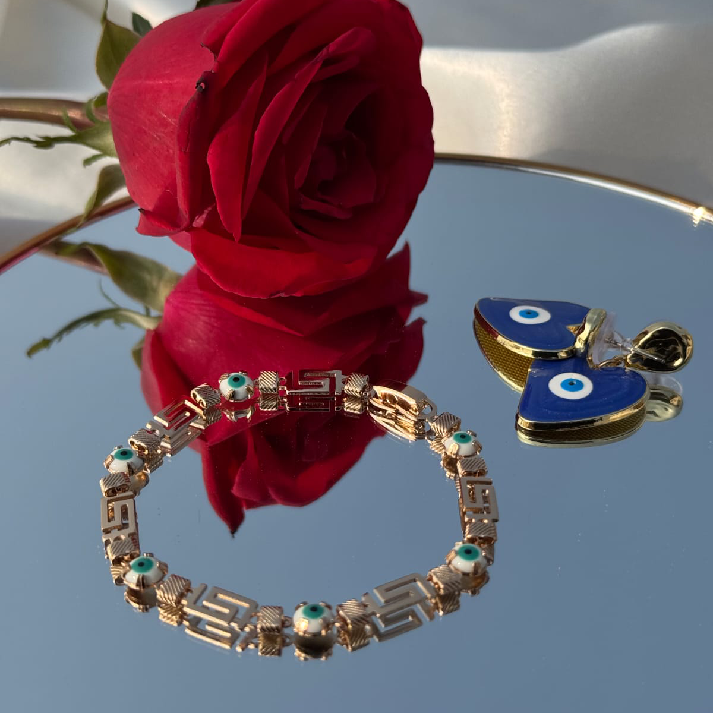 Evil Eye Protection Combo – Heart Earrings & Charm Bracelet